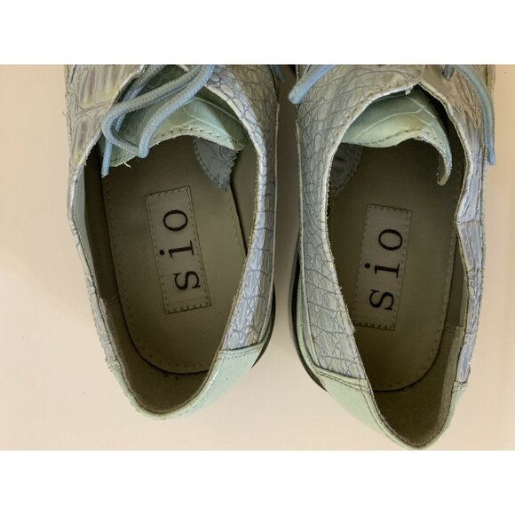 Sio Faux Crocodile Alligator Men’s Sz‎ 10 Derby Square Toe Dress Shoes Green Blu - Picture 6 of 12